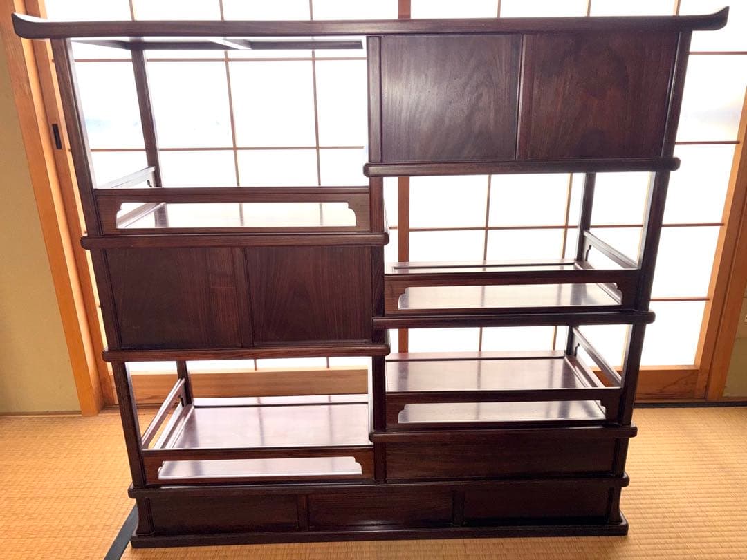 唐木　紫檀　蒔絵　飾り棚　古家具