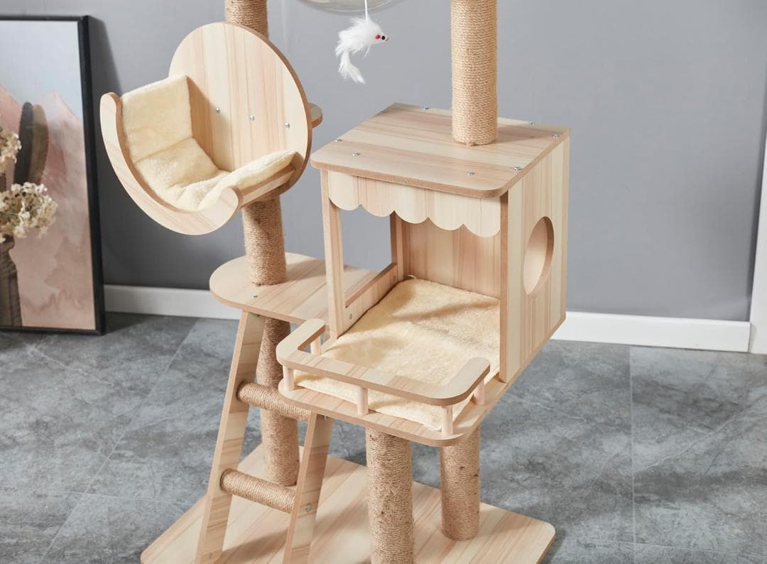 Yilucess 猫タワー キャットタワー 360°透明宇宙船 高さ155cm