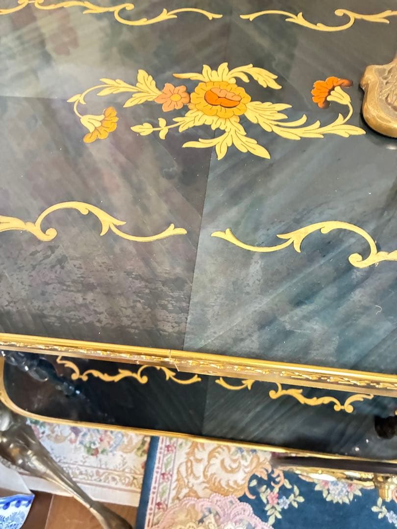 イタリア　象嵌 アンティーク風 サービングカート 黒金