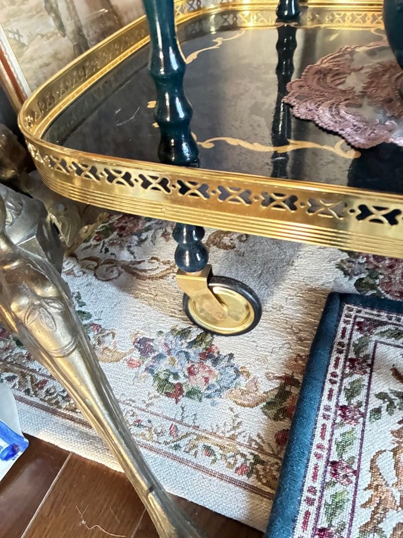 イタリア　象嵌 アンティーク風 サービングカート 黒金