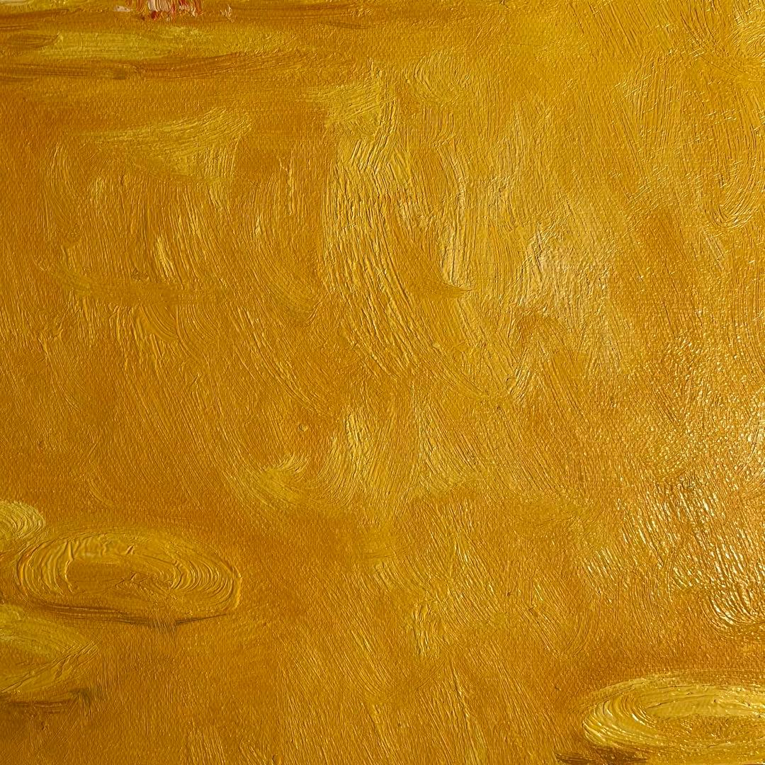 ★秀作★ 手書き油絵 クロード・モネ 睡蓮 黄金色 肉筆絵画 額付き 油彩画