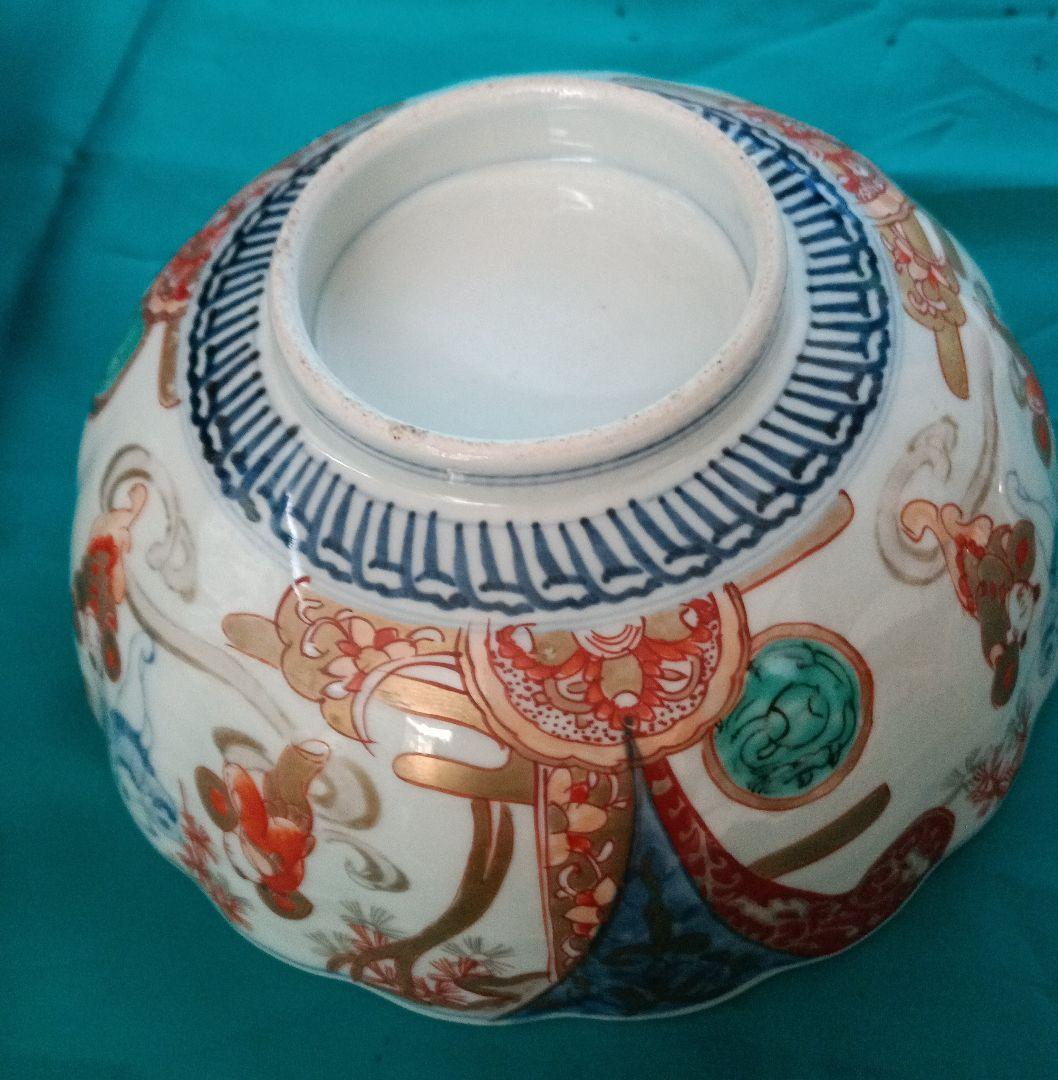 【古伊万里】　金彩染め付け　赤絵唐子人物絵　三ツ鉢揃い　菓子鉢　美術品　江戸期