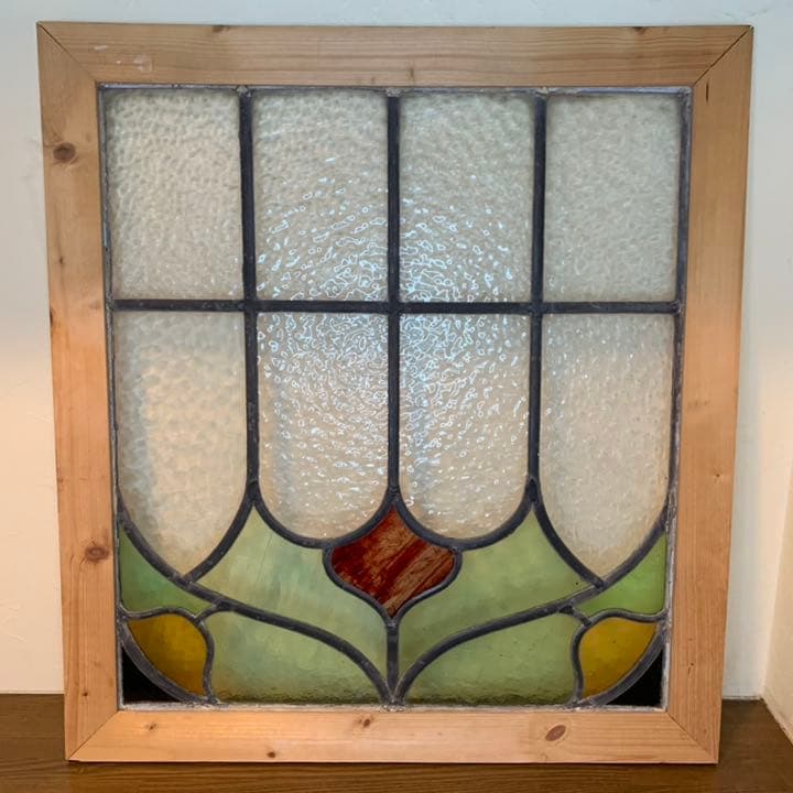 英国アンティーク　ステンドグラス　枠外寸：幅55x高さ59(cm)