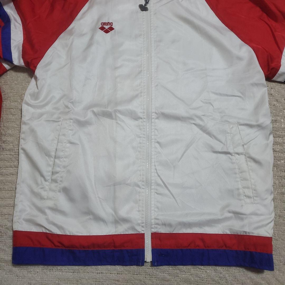 【希少】arena　フード付ナイロンジャケット　デサント製　M　テープロゴ