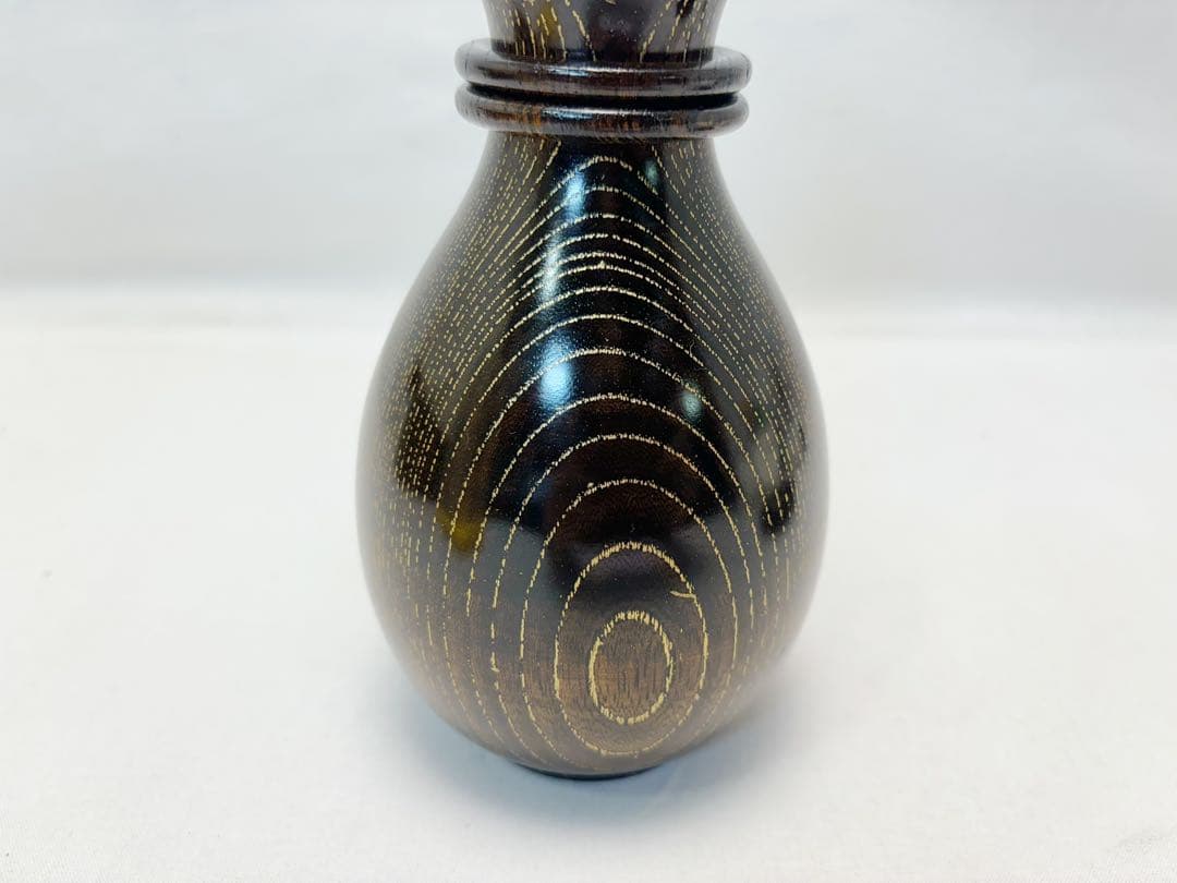 未使用 華道具 福田芳朗作 欅神代塗 沈金 福瓢一輪生 紫檀台付 銅おとし共箱