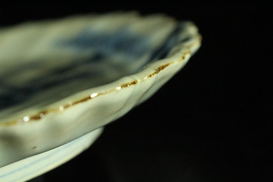 古美術 青花 染付 竹虎絵 皿 藍柿 古伊万里(K-YC553)