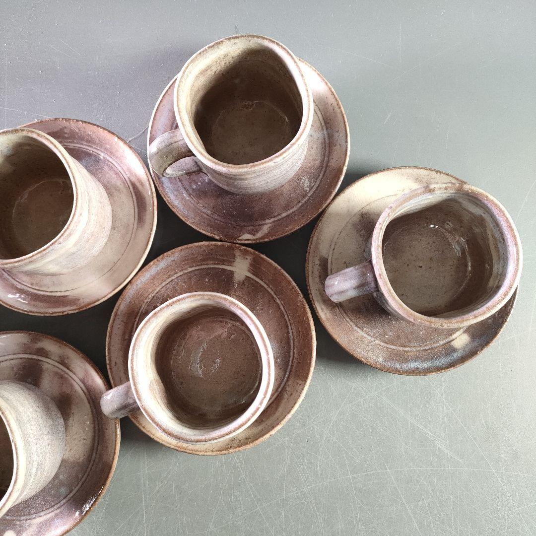 A893-2/萩焼/土和窯/珈琲茶碗/カップ＆ソーサー/6客/