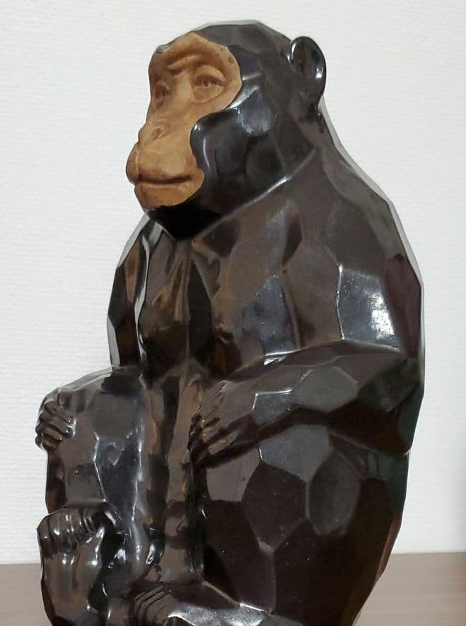 九谷焼　猿の置物　陶秀作