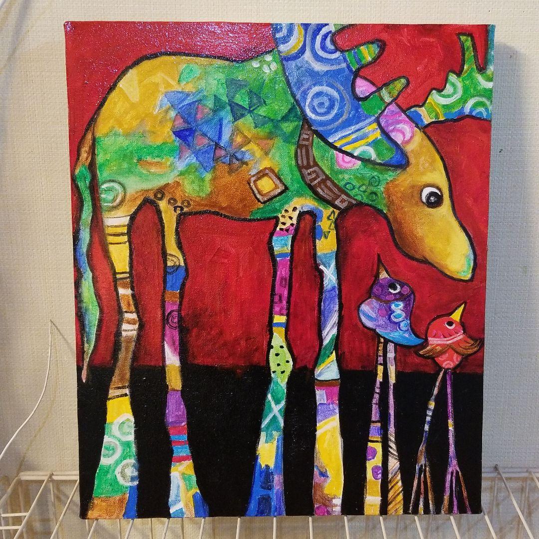 油絵　saosao　ベストフレンド*ヘラジカと鳥