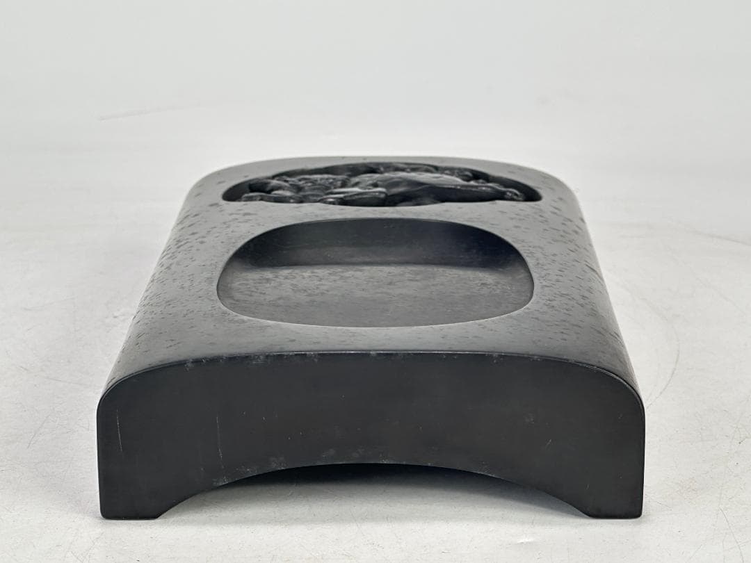 日本美術　書道具　文房具　雨硯　十一代　静軒作　唐木蓋付　雨端硯　共箱　和硯