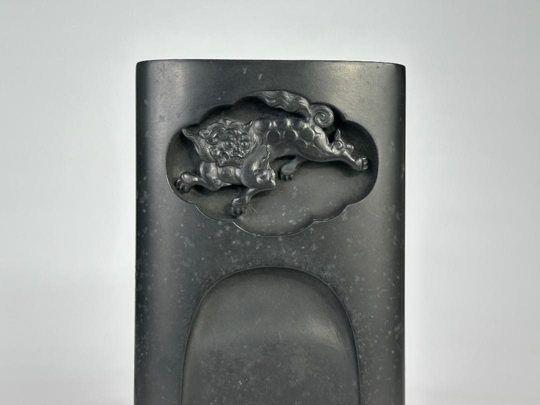 日本美術　書道具　文房具　雨硯　十一代　静軒作　唐木蓋付　雨端硯　共箱　和硯