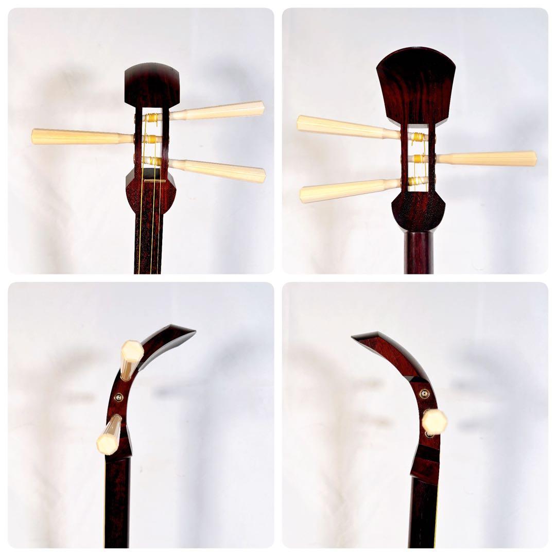 【希少】長唄三味線　中棹　紅木　金細　綾杉胴　天然糸巻き　一本溝