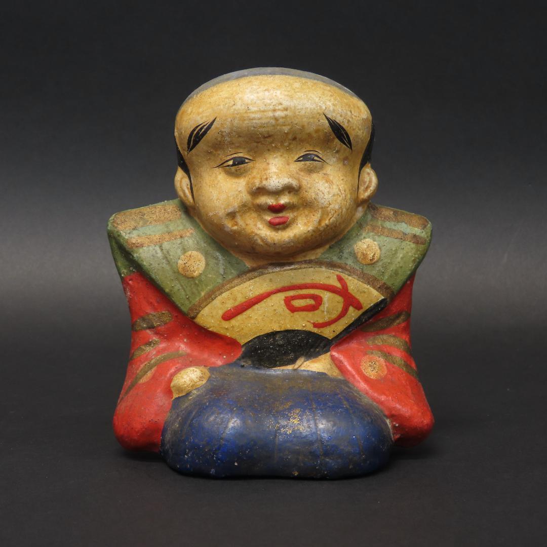 ⭕396 江戸末期 土人形 幸運を招く福助 高さ12.5cm/伏見人形 八幡人形