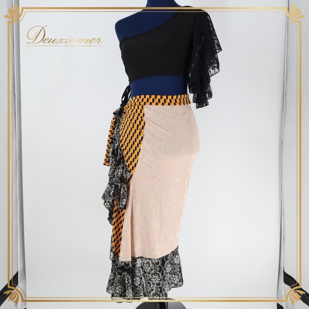 【ベリーダンス用衣装】ブラック 山吹色 miyamiya レッスン着 上下セット