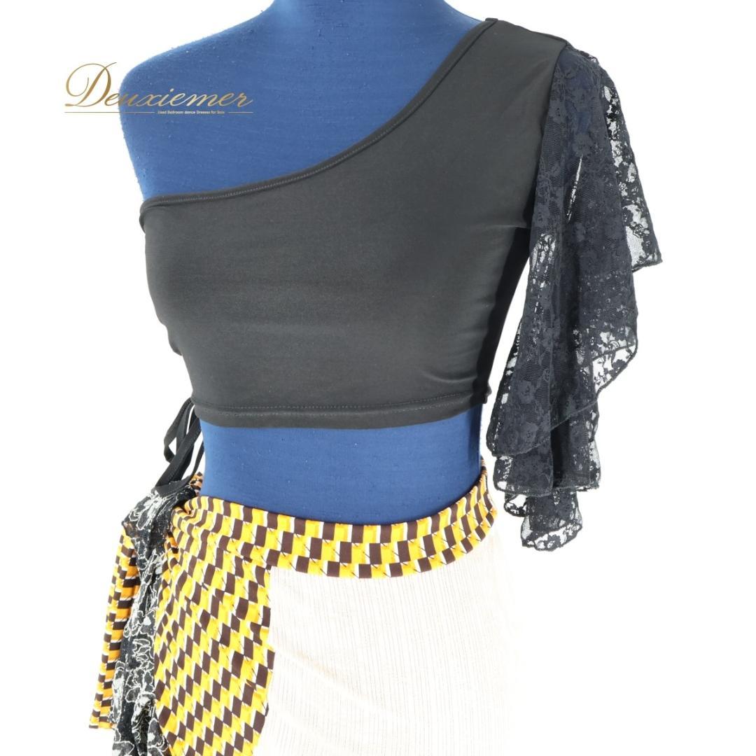 【ベリーダンス用衣装】ブラック 山吹色 miyamiya レッスン着 上下セット