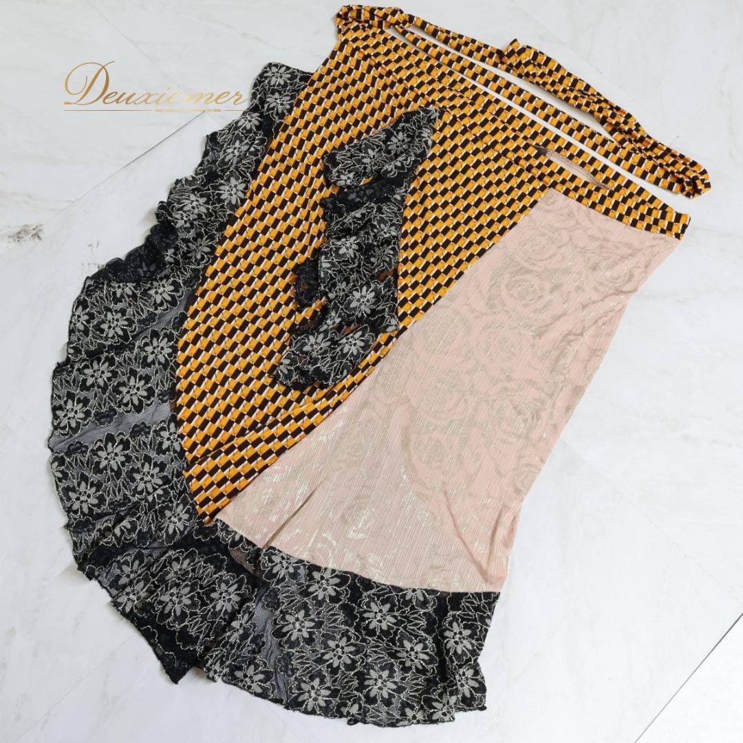 【ベリーダンス用衣装】ブラック 山吹色 miyamiya レッスン着 上下セット