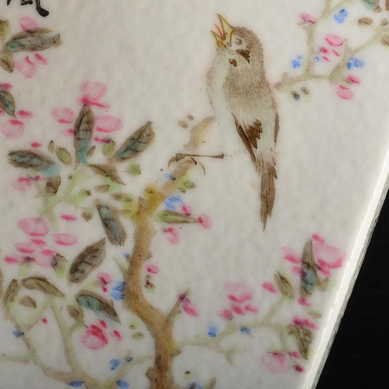 中国　粉彩　漢詩花鳥文　香炉　C　6650