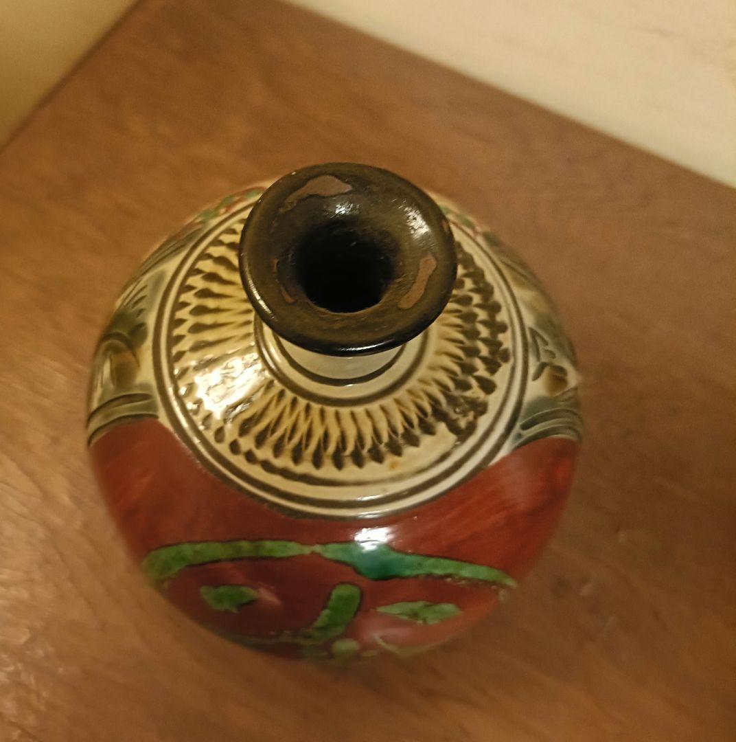 やちむん 花瓶 一輪挿し 壺屋焼 赤絵黍文 沖縄 琉球 花入 窯物