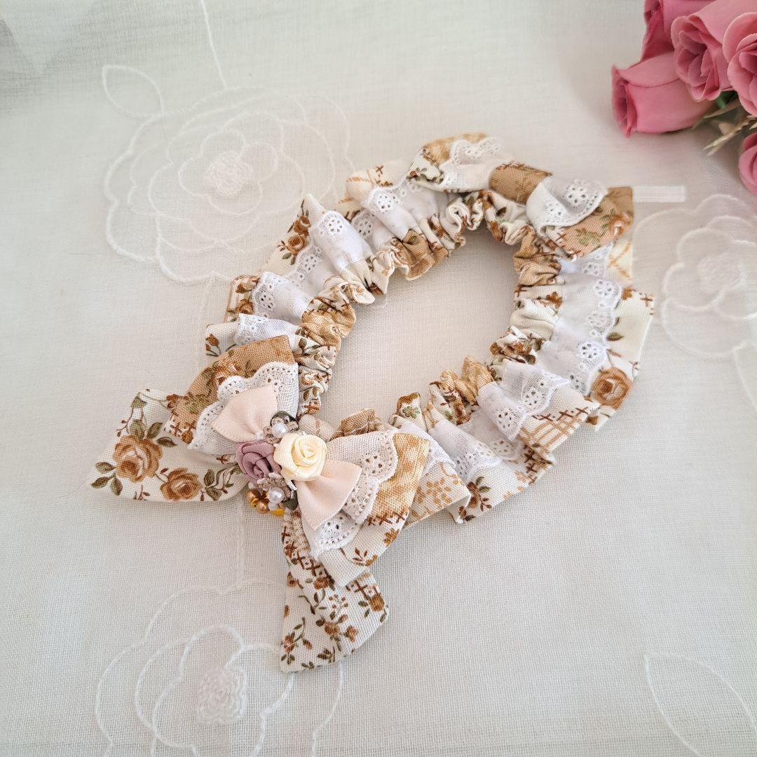 はる、短毛シュシュ(カントリーパッチワークベージュ)わんちゃん猫ちゃん用