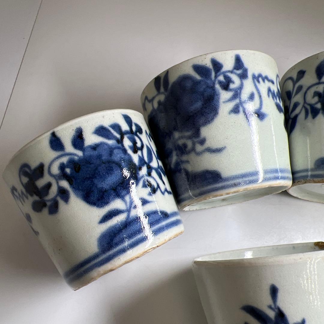 江戸初期　初期伊万里厚底蕎麦猪口9客　口径約7㎝　東Y7-1003☆2Fトヒチ