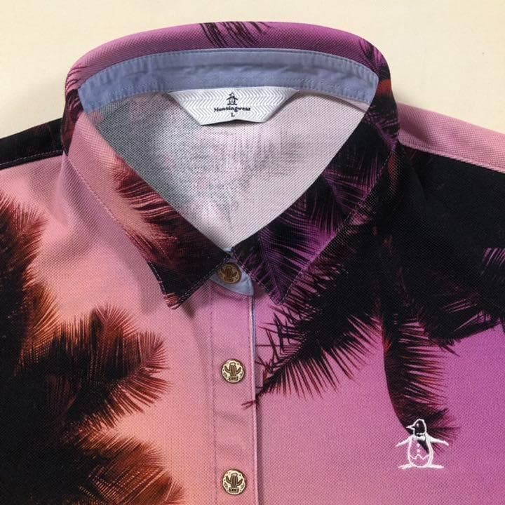 美品 マンシングウェア ゴルフ ポロシャツ ウェア 総柄 Lサイズ