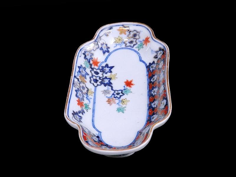 大聖寺伊万里　金襴手　紅葉の図　隅切長皿　 N1071AS-DCl