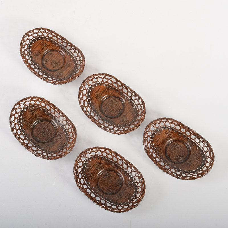 煎茶道具　平安　銅政造　黄銅　二段編　小判茶托　5客　共布共箱　V　6829