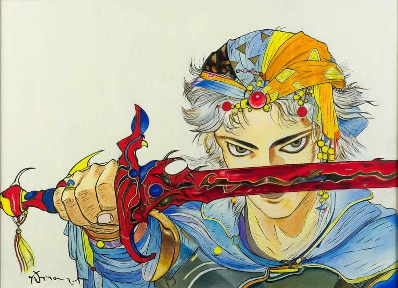 天野喜孝　油彩　肉筆『フリオニール』表サイン　裏サイン　P8号　額装　b849