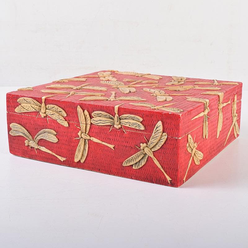 中国　彩色玉石彫刻　蜻蛉彫　四方箱　D　R8492