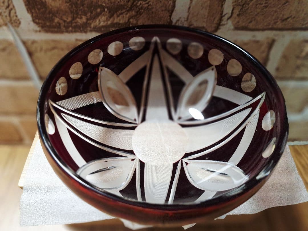 未使用！江戸切子　江戸被切子 深鉢 赤きりこ 18cm サラダボール 硝子鉢