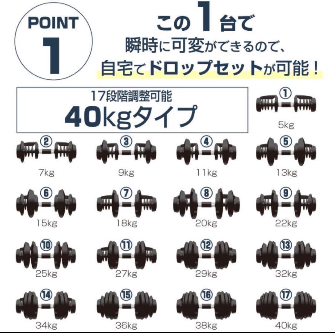 ダンベル 可変式 40kg 2個セット ブラック 多機能 アジャスタブル◯