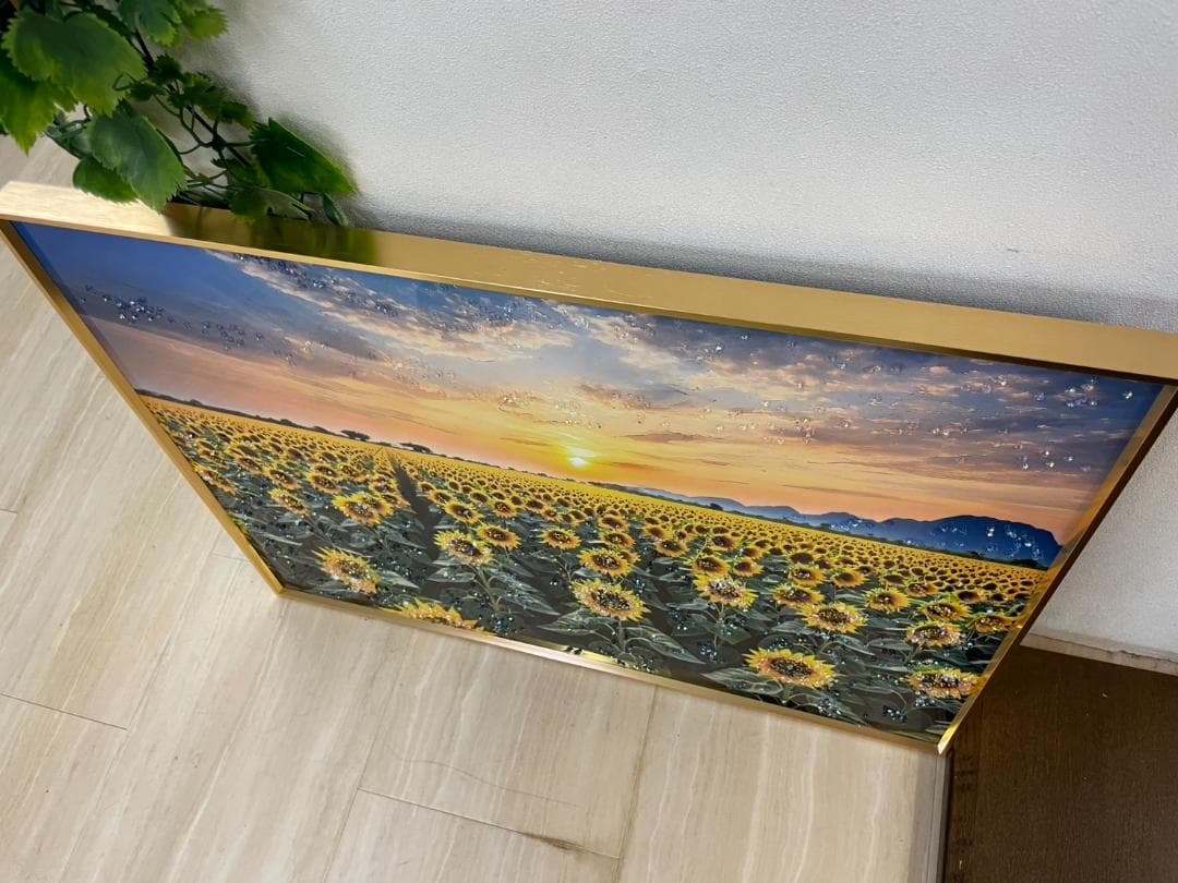 水晶絵　ひまわり　風景画　風景　アート　額縁　アートパネル　向日葵　立体　絵画
