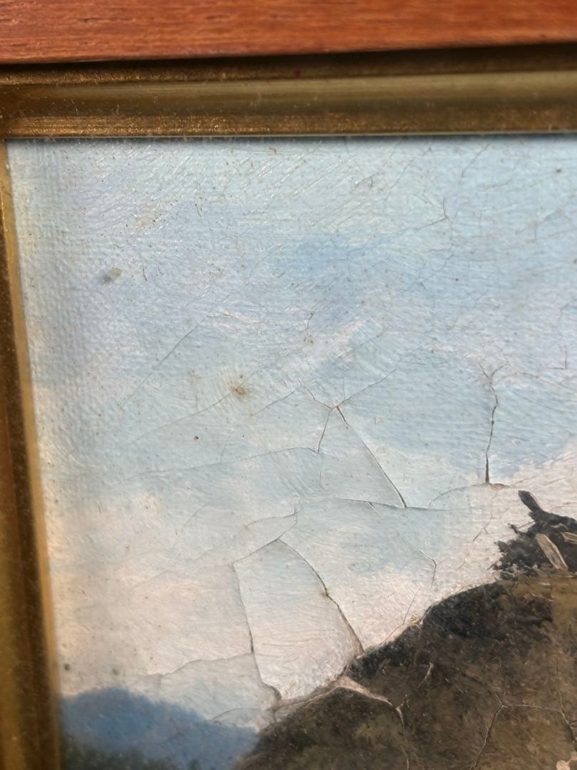 C082 林喜市郎 油彩画『早春』 サイン・裏書き有