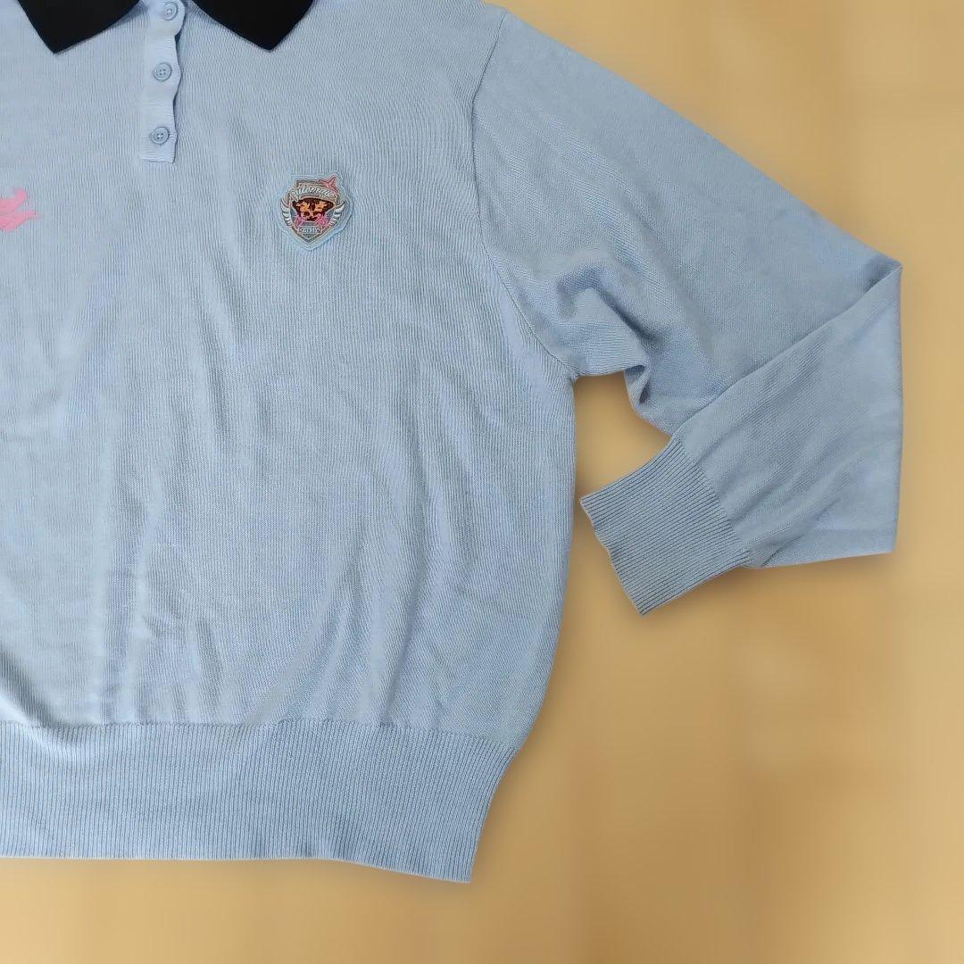 【ずっと真夜中でいいのに。】長袖ニットポロシャツ/ライトブルー