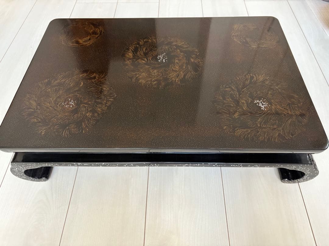 津軽塗？巻足螺鈿花台(大型)平卓　飾り台　盆栽台