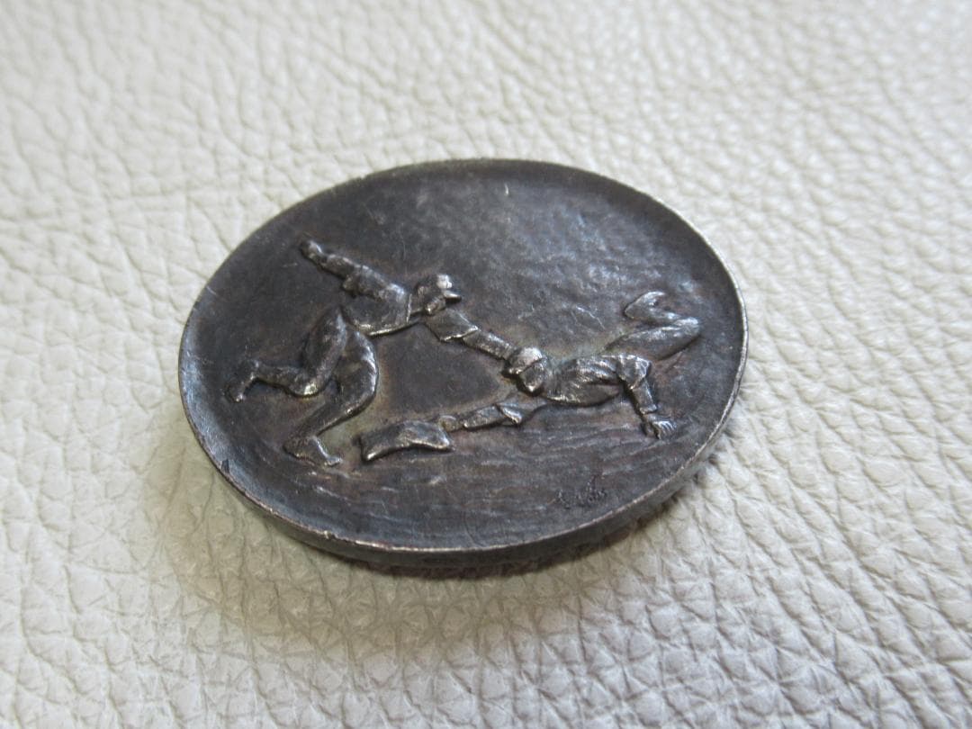 希少 昭和11年◆純銀製 第22回全国中等学校優勝野球大会 記念章 楕円 帯留め