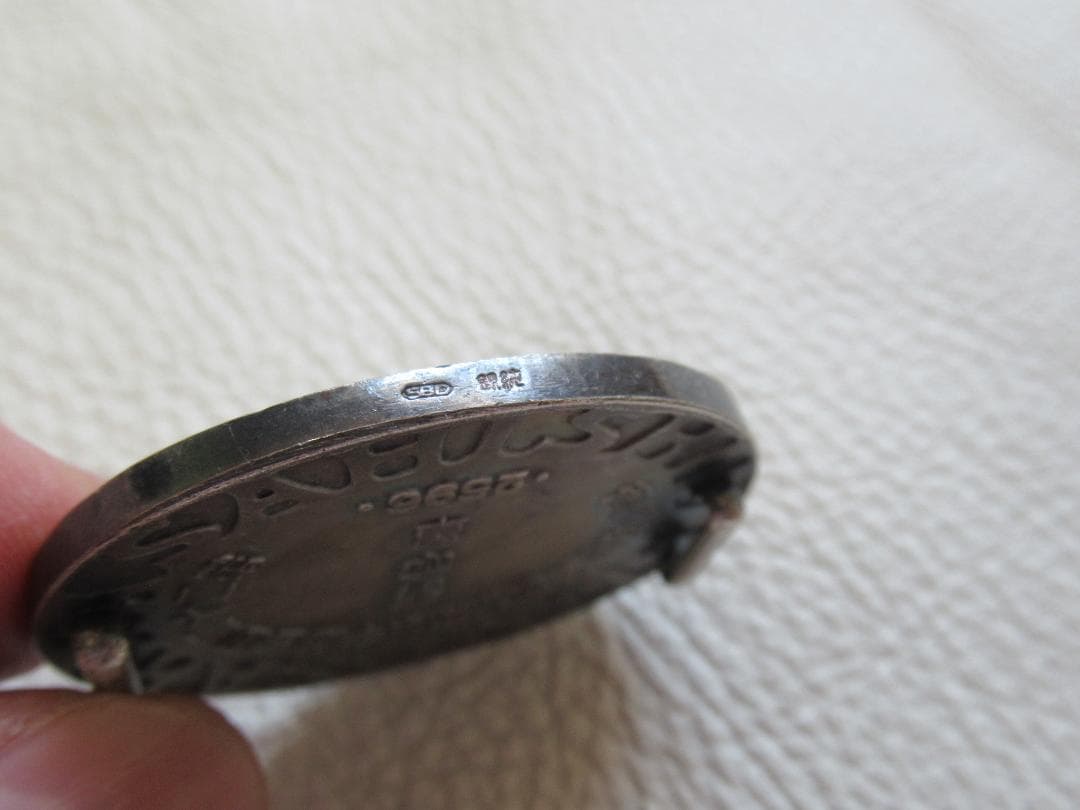 希少 昭和11年◆純銀製 第22回全国中等学校優勝野球大会 記念章 楕円 帯留め