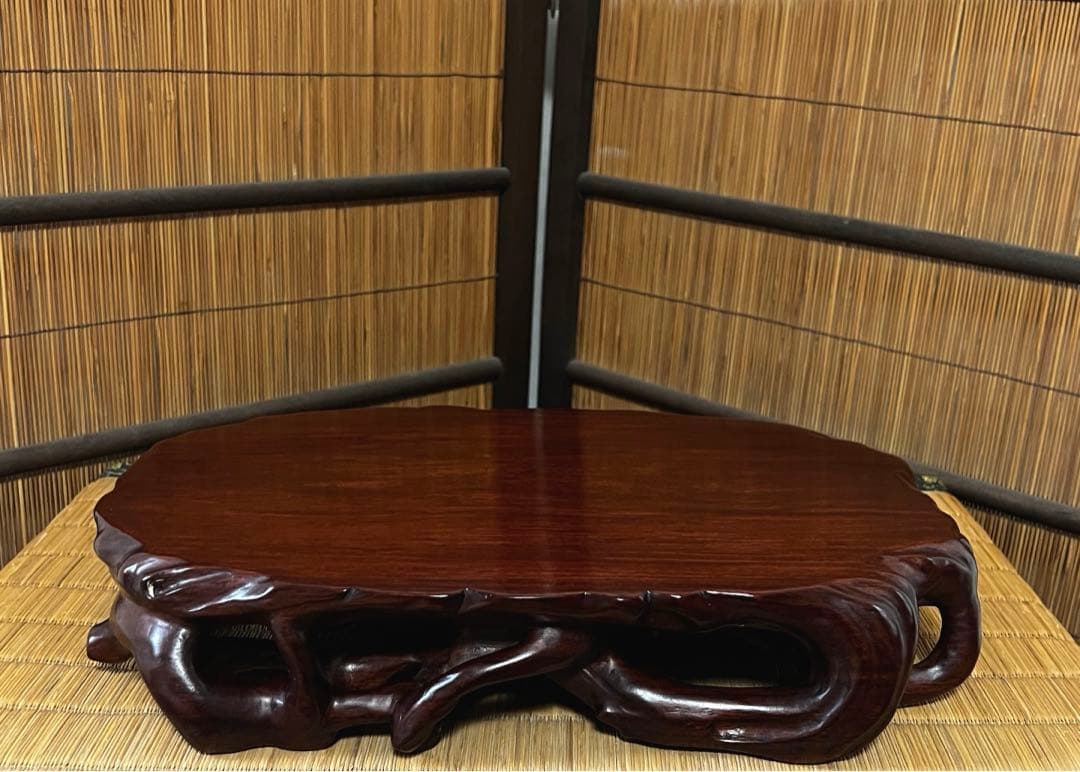 根卓 天然無垢材 透かし根彫り 花台 香台 盆栽台 約3㎏