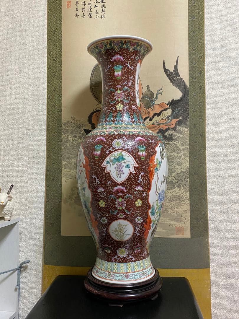 清朝　唐物　大清乾隆年製　彩色花鳥図花瓶　花器　骨董品　壺　古美術品