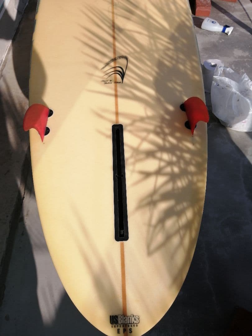 ロングボード クリーム色 青ストライプ 9.2フィート