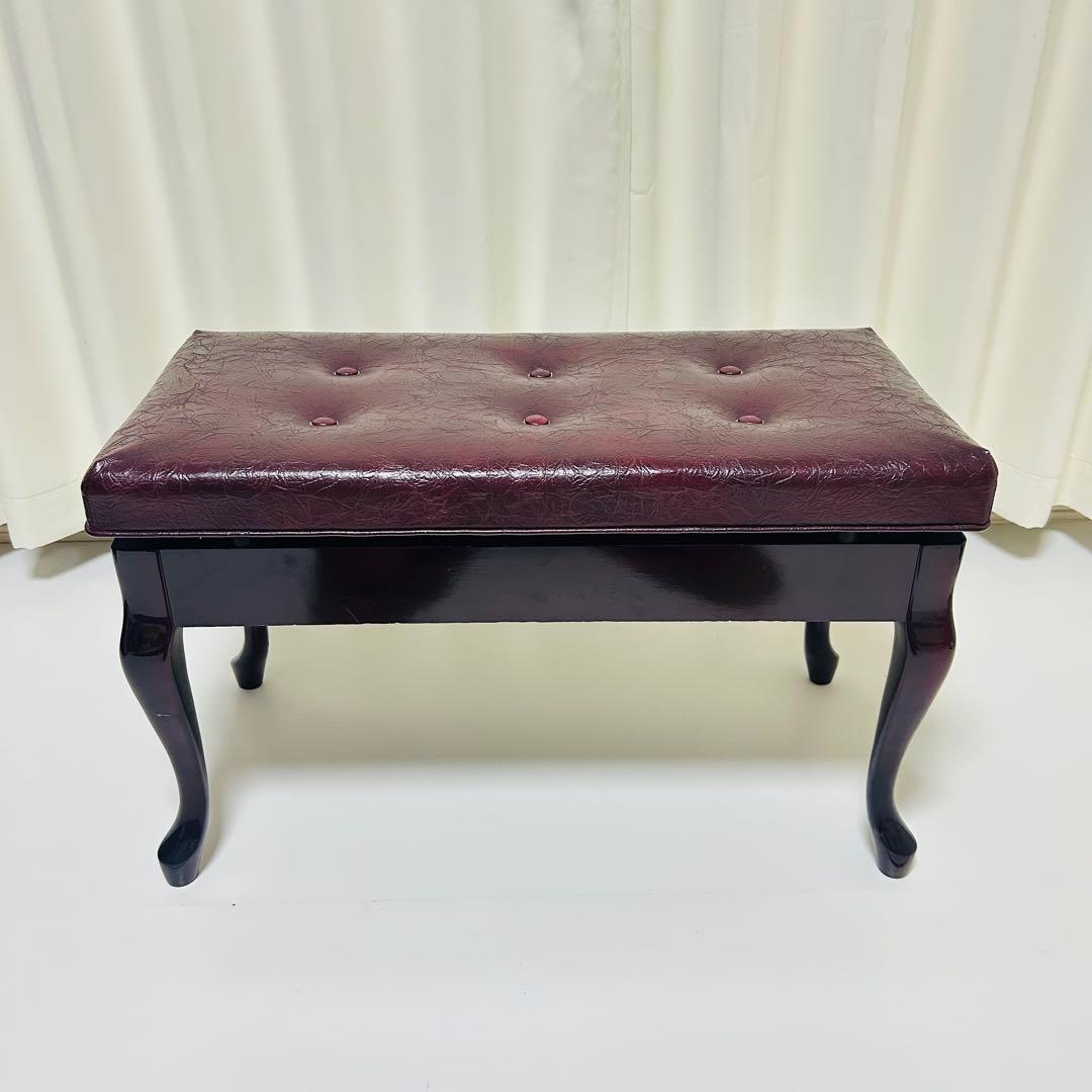 【美品】ピアノ椅子 高低自在椅子 椅子 ベンチ 猫脚 ワインレッド 赤