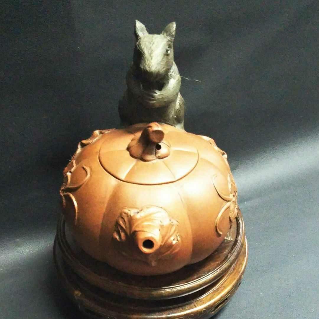 ※中国古美術/朱泥南瓜鼠紋茶壺/(底款有り)