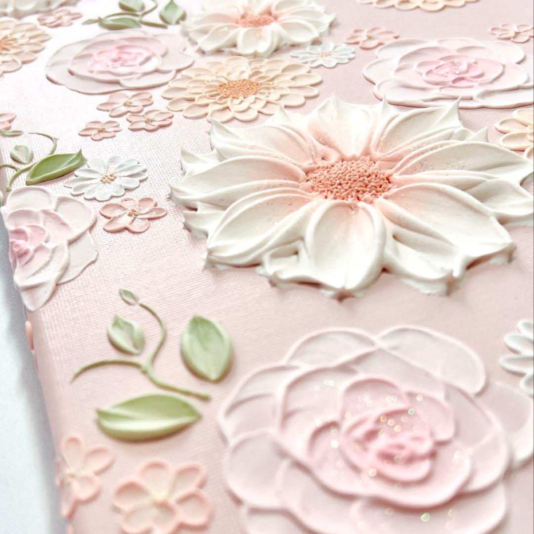 テクスチャーアート　絵画　インテリアアート　花　立体　絵　北欧インテリア　花の絵