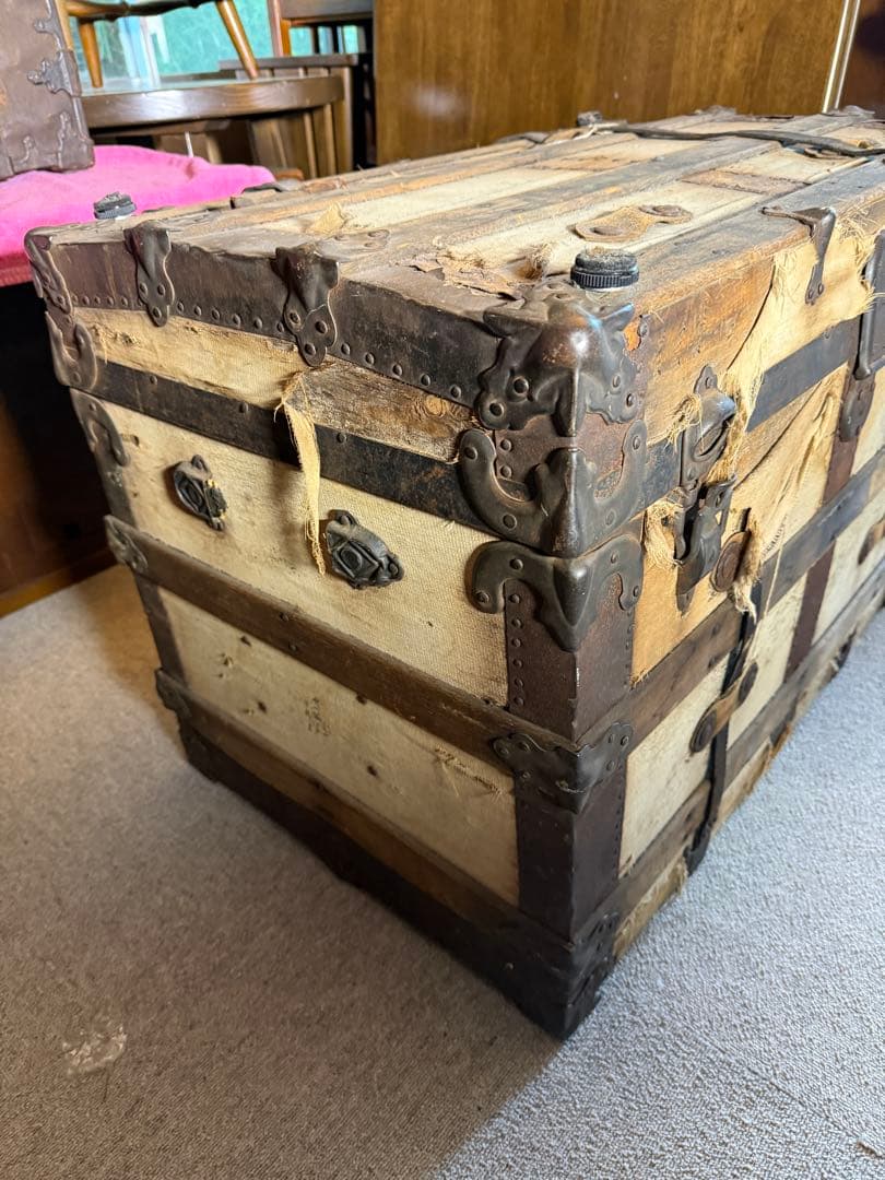 1880s EAGLE LOCK CO 米国製船旅トランク 希少140年物