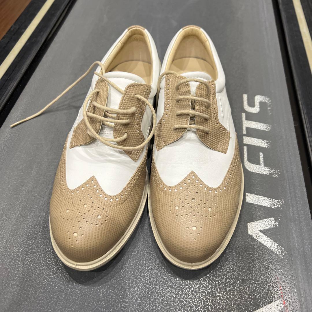 ECCO ゴルフシューズ オックスフォード ホワイト/ベージュ