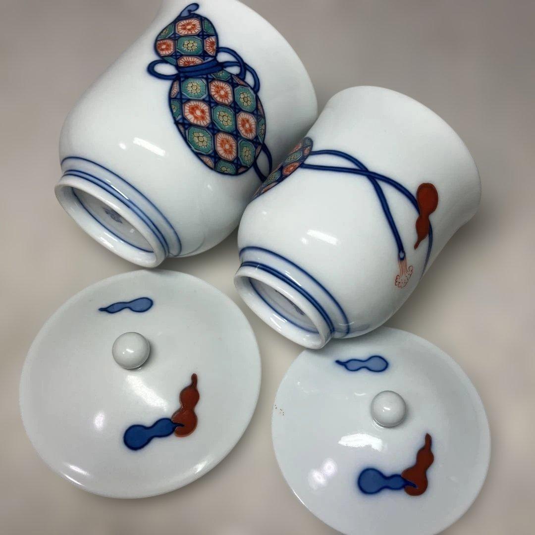 十四代　酒井田柿右衛門　染錦　瓢文　湯呑　共箱