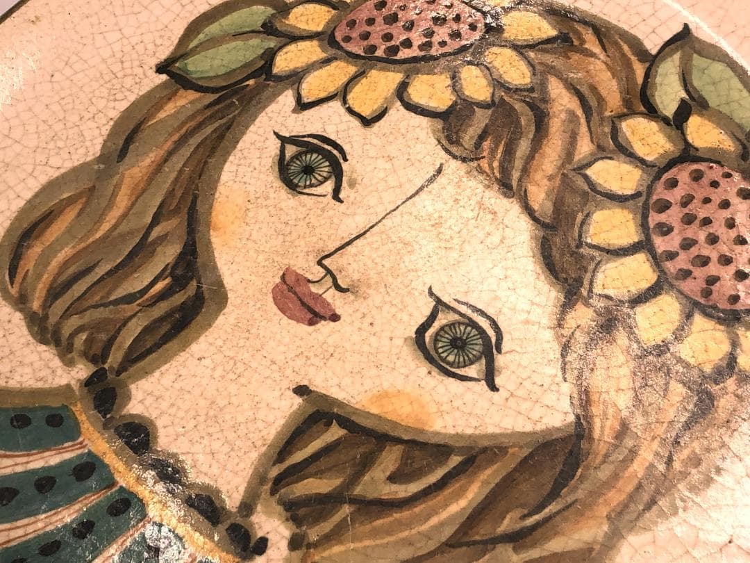 【 19世紀欧州ヴィンテージ絵皿 】『少女』　厚肉32ｃｍ