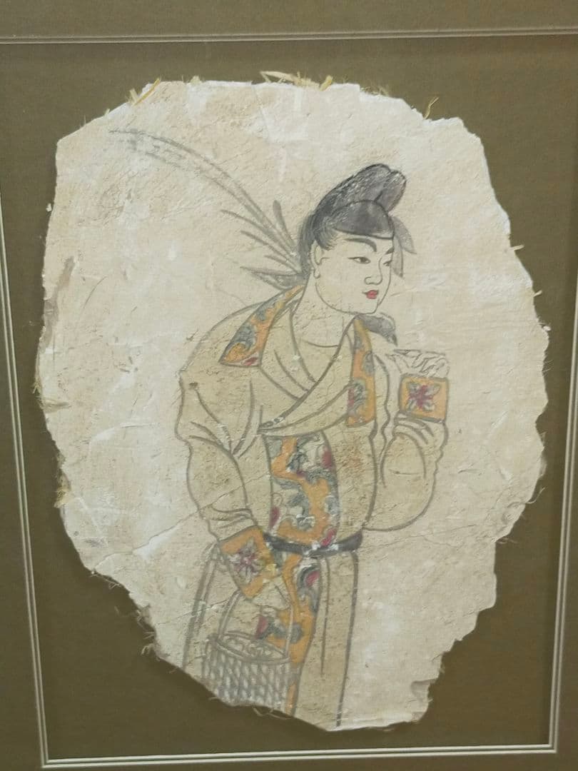 ♥中国　壁画　人物　額　②　ケース付き　骨董　古玩