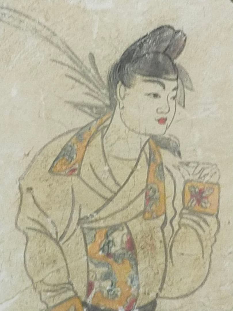 ♥中国　壁画　人物　額　②　ケース付き　骨董　古玩