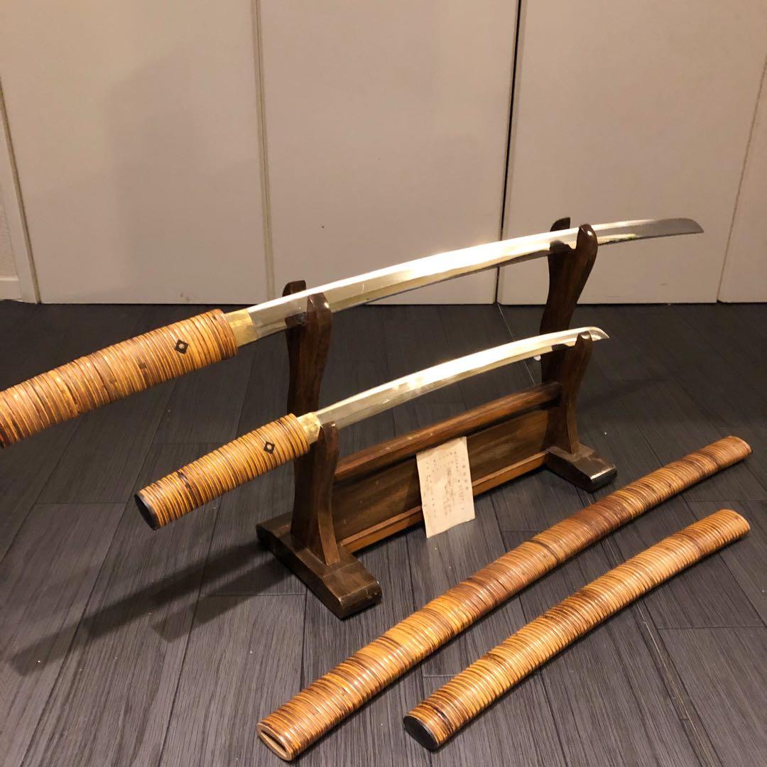高級美術居合刀剣　籐巻造り　高級居合刀　大小セット　刀剣証明書付き　模造刀　名刀